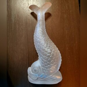 Mid Century Frosted Glass Vintage Koi Candlestick Holder Bud Vase